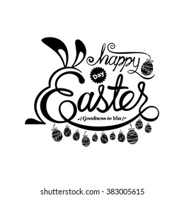 Happy Easter Greeting Card.Hand lettering on white background.Vector illustration