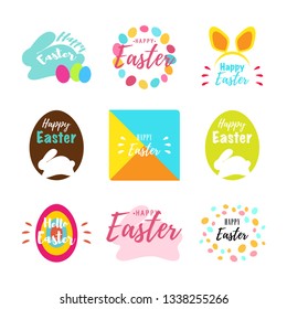 Happy Easter greeting cards with bunny, eggs and typographic design