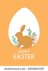 Happy Easter greeting cards with Bunny, Easter eggs and floral decorative elements. Minimalist style. Set of Modern Easter covers. Vector illustration