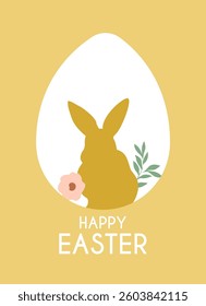 Happy Easter greeting cards with Bunny, Easter eggs and floral decorative elements. Minimalist style. Set of Modern Easter covers. Vector illustration