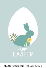 Happy Easter greeting cards with Bunny, Easter eggs and floral decorative elements. Minimalist style. Set of Modern Easter covers. Vector illustration
