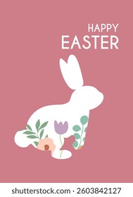 Happy Easter greeting cards with Bunny, Easter eggs and floral decorative elements. Minimalist style. Set of Modern Easter covers. Vector illustration