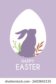 Happy Easter greeting cards with Bunny, Easter eggs and floral decorative elements. Minimalist style. Set of Modern Easter covers. Vector illustration