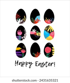 Happy Easter greeting cards collection. Vector illustration with egg. Perfect design element for Easter greeting card, poster, social media post, cover.