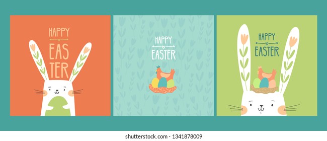 Happy Easter greeting cards. Cute easter design. Vector illustration. Greeting card design.