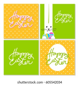 Felices tarjetas de felicitación de Pascua. Diseño de Pascua con conejo y letras escritas a mano.  Plantillas de diseño de vectores.