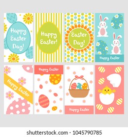 happy Easter greeting cards illustration with eggs and a rabbit