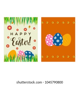 happy Easter greeting cards illustration with eggs and a rabbit