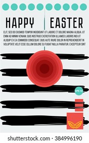 Happy Easter greeting cards. Poster, banner Happy Easter. background black brush strips. Easter vector. Happy Easter abstract poster. Black lines.Red egg on a string.