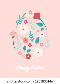 Happy Easter. Greeting cards or posters with spring flowers and Easter egg. Egg hunt poster template. Spring background. vector illustration
