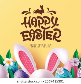 Happy easter greeting clipart poster design. Happy easter typography text in simple orange background with wishes and traditional decoration elements clip art. Vector illustration easter sunday card 