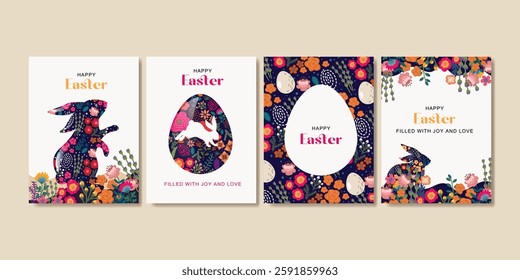 Happy easter greeting collection with beautiful flower for labels, social media, cover, banner and cards. vector eps 10