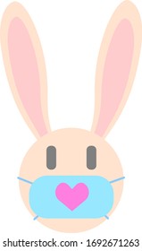 Feliz saludo de Pascua con conejita de Pascua Rosa con máscara con corazón durante la pandemia del virus Corona