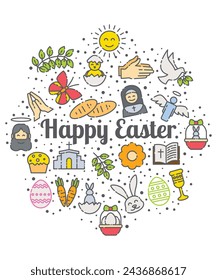 Happy Easter Greeting With Different Easter Icons For Easter Sunday