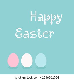 Happy Easter greeting with egg icons. Vector illustration on blue background 