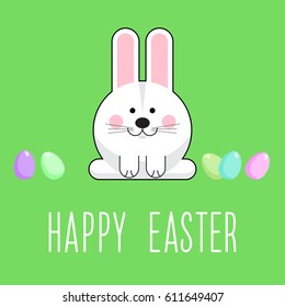 Happy easter greeting. Handwritten easter quote and hand drawn rabbit for design card, invitation, t-shirt, book, banner, poster, scrapbook, album etc. Abstract pattern for spring easter card 