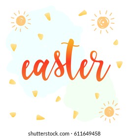 Happy easter greeting. Handwritten easter quote and hand drawn sky for design card, invitation, t-shirt, book, banner, poster, scrapbook, album etc. Abstract pattern for spring easter card 