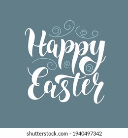 Happy Easter greeting illustration with lettering text and decoration, isolated on the plain background. Vector illustration for banner, poster, cards.