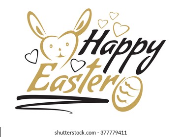 Happy easter. Greeting inscription with the Easter bunny and Easter eggs. Vector easter art, hand lettering, text, vector.