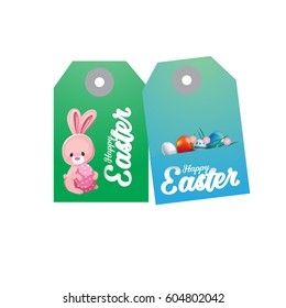 Happy Easter greeting labels with rabbit. Vector illustration for Easter day