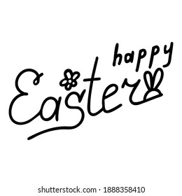 Happy Easter, Greeting lettering, hand written lettering, symbol of ears and spring illustration
