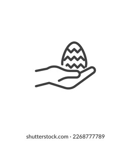 Happy Easter greeting line icon. linear style sign for mobile concept and web design. Hand holding Easter egg outline vector icon. Symbol, logo illustration. Vector graphics