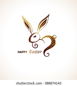 Happy Easter greeting logo with gold rabbit icon 