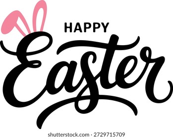 Feliz saludo de Pascua con orejas de conejo rosa aisladas sobre fondo transparente