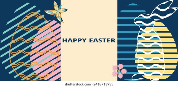 Happy Easter greeting poster, card, background, banner, wallpaper. Easter eggs simple abstract geometric Pattern for presentation, brochure, banner, templates set, background.