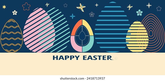 Happy Easter greeting poster, card, background, banner, wallpaper. Easter eggs simple abstract geometric Pattern for presentation, brochure, banner, templates set, background.