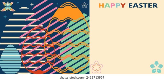 Happy Easter greeting poster, card, background, banner, wallpaper. Easter eggs simple abstract geometric Pattern for presentation, brochure, banner, templates set, background.