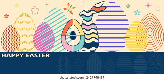 Happy Easter greeting poster, card, background, banner, wallpaper. Easter eggs simple abstract geometric Pattern for presentation, brochure, banner, templates set, background.