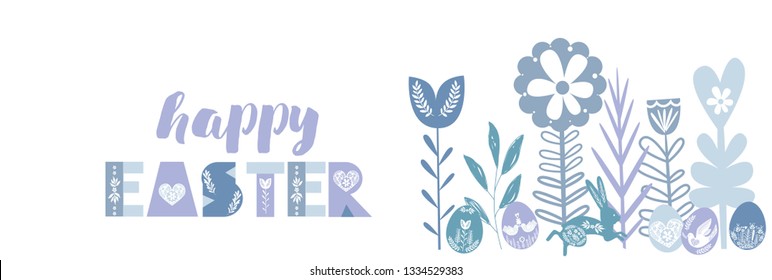Happy Easter greeting poster in Scandinavian style. Editable vector illustration 