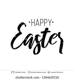 Happy Easter greeting text composition. Black on white lettering easy to edit vector design element.