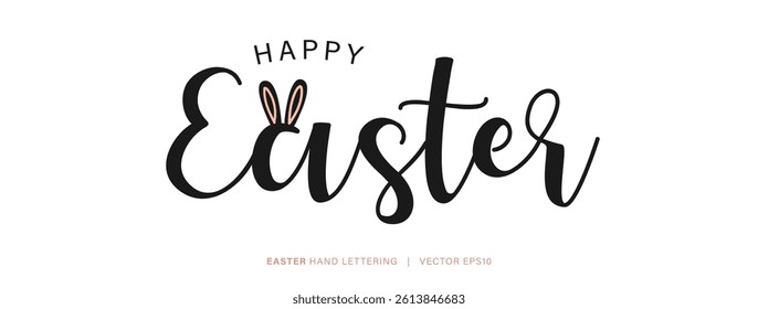 Happy Easter greeting text lettering typography design, vector illustration