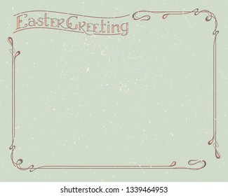 Happy Easter Greeting typography logotype with retro vintage frame in Art Nouveau style. Lettering and border for greeting card, invitation template. Calligraphy banner, poster, background