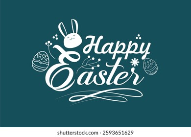 Happy easter greeting vector with easter rabbit and easter eggs