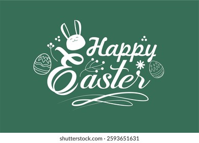 Happy easter greeting vector with easter rabbit and easter eggs