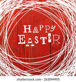 Happy Easter Greeting with Wooden Background