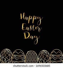 happy Easter greeting written in golden with eggs. eps editable file