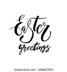 Happy Easter Greetings card with calligraphy text. Vector Template for Congratulations, Prints, Invitations, Photo overlays. Hand lettering design for Holiday Poster