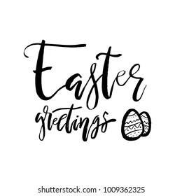 Happy Easter Greetings card with calligraphy text. Vector Template for Congratulations, Prints, Invitations, Photo overlays. Hand lettering design for Holiday Poster