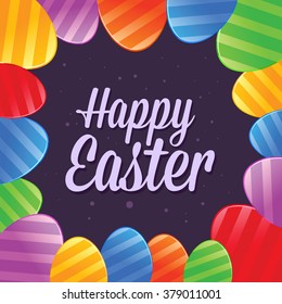 Happy Easter greetings with colorful eggs frame, vector illustration