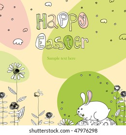 Happy Easter greetings. Cute colorful hand-drawn illustration.