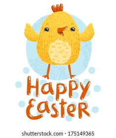 Happy Easter greetings with cute nestling
