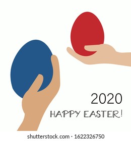 Happy Easter greetings. Hand holding Easter egg. Vector illustration.