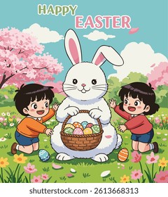 Happy Easter, Greetings and invitation Card With Bunny for easter Joy.