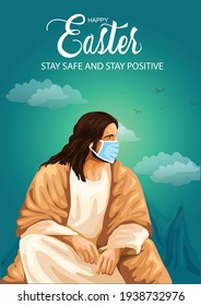 happy Easter greetings. Jesus vector illustration design. covid-19 corona virus concept