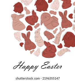 Pascua feliz, saludos, conejo de arte en línea con puntos
