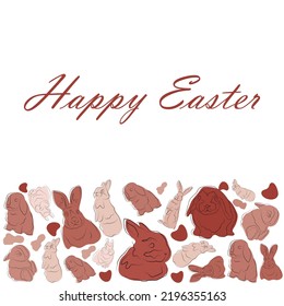 Happy Easter, greetings, line art bunny with spots